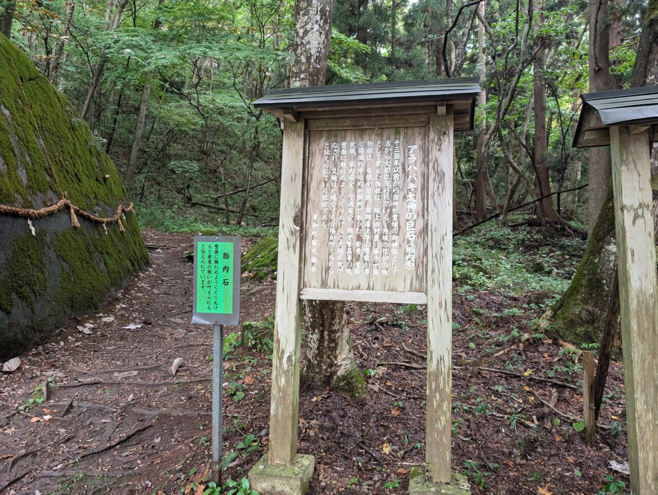 丹内山神社胎内岩看板